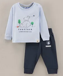 First Smile Full Sleeves T-Shirt And Jogger Set Bear Print - Blue