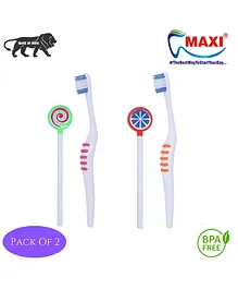 Maxi Milky White Baby Toothbrush and Tongue Cleaner Pack of 2 - Multicolor 