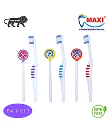 Maxi Milky White Baby Toothbrush and Tongue Cleaner Pack of 3 - Multicolor 
