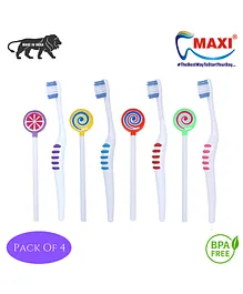 Maxi Milky White Baby Toothbrush and Tongue Cleaner Pack of 4 - Multicolor 