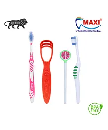 Maxi Mommy And Baby Toothbrush & Tongue Cleaner Oral Care Combo - Multicolor