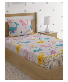 Hosta Homes 280 Gsm Glaced Cotton Cartoon Printed Single Bed Sheet With 1 Pillow Cover - Multicolor