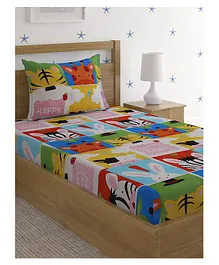 Hosta Homes 280 Gsm Glaced Cotton Cartoon Printed Single Bed Sheet With 1 Pillow Cover -  Multicolor