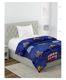 HOSTA HOMES 210 GSM Glace Cotton Vehicle Toons Printed Microfibre Filled Reversible Single Bed Comforter - Multicolor