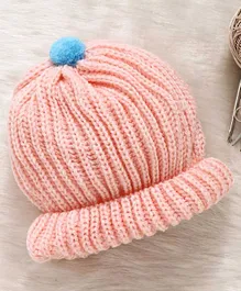 Little Angels Solid Round Cap With Pom Pom - Pink