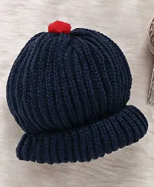 Little Angels Solid Round Cap With Pom Pom - Navy Blue
