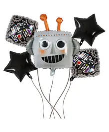 Party Anthem Robot Happy Birthday Foil Balloons Pack of 5 - Silver