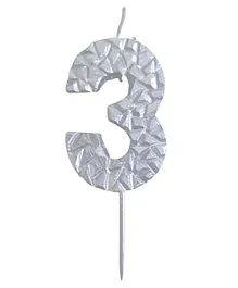 Party Anthem Textured Number 3 Candle - Silver