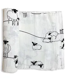 Tiny Lane 100% Organic Bamboo Cotton Muslin Baby Swaddle Wrapper Sheep Print - Multicolor