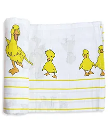Tiny Lane 100% Organic Bamboo Cotton Muslin Baby Swaddle Wrapper Duck Print - Multicolor