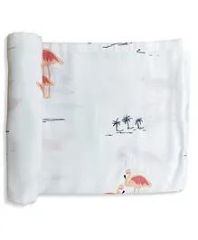 Tiny Lane 100% Organic Bamboo Cotton Muslin Baby Swaddle Wrapper Flamingo Print - Multicolor