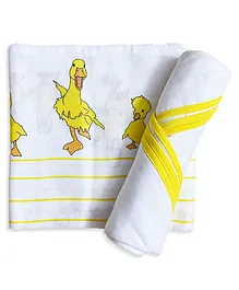 Tiny Lane 100% Organic Bamboo Cotton Muslin Baby Swaddle Wrappers Duck & Classic White Print Pack of 2 - Multicolor
