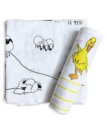 Tiny Lane 100% Organic Bamboo Cotton Muslin Baby Swaddle Wrappers Duck & Sheep Print Pack of 2- Multicolor