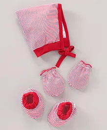 Child World Cotton Cap And Mittens Set Strips Red - Diameter 8 cm