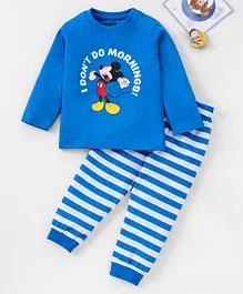 Disney by Babyhug 100% Cotton Full Sleeves Tee with Pyjama Set Mickey Mouse Print - Blue