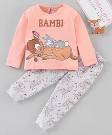 Disney by Babyhug Full Sleeves Night Suit Bambi Print - Pink