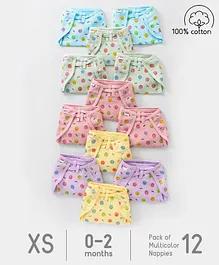Babyhug Muslin Cotton Dyed Printed Cloth Nappies Extra Small Set of 12 - Multicolour