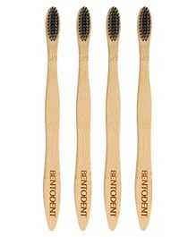 Bentodent Bamboo Toothbrush Slim With Charcoal and Soft Bristles Pack of 4  - Brown 