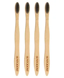 Bentodent Bamboo Toothbrush Slim With Charcoal and Soft Bristles Pack of 4  - Brown 