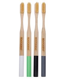 Bentodent Bamboo Toothbrush with Bamboo Fiber Bristles Pack of 4 - Brown