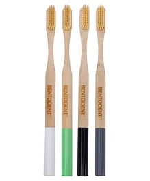 Bentodent Bamboo Toothbrush with Bamboo Fiber Bristles Pack of 4 - Brown