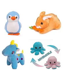 Deals India Combo of 4 Unicorn Penguin Rabbit with Carrot and Octopus Soft Toys Multicolor - Length 26 cm