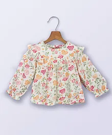 Beebay Full Puffed Sleeves Ruffle Detailing Floral Printed Top - Off White