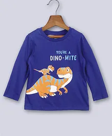 Beebay Full Sleeves Youre A Dino Mite Text With Dinosaur Placement Printed 100% Cotton Tee - Royal Blue