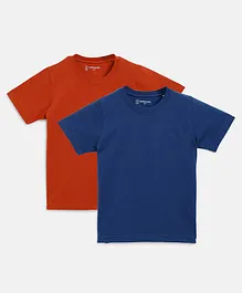 Campana Boys 100% Cotton Short Sleeve Pack-of-2 Round Neck T-Shirts - Rust & Blue