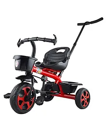 Maanit Lite Kids Baby Trike Tricycle with Dual Storage Basket for Kids Boys Girls with Parental Handle - Red