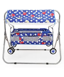 Maanit New Born Baby Cradle With Swing Bassinet Cum Stroller - Blue