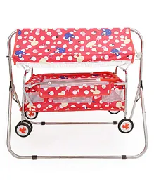 Maanit New Born Baby Cradle With Swing Bassinet Cum Stroller - Red