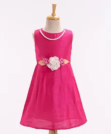 The KidShop Sleeveless Corsage & Pearls String Embellished Party Wear Dress - Pink