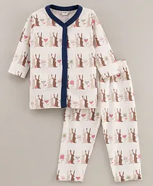 The KidShop Full Sleeves Bunny With Flower Printed Tee With Coordinating Pyjama - Multi Colour