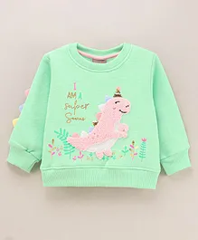 Little Kangaroos Full Sleeves Winter T-Shirt Dino Embroidered - Mint