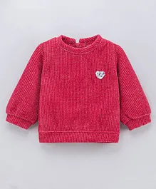 Little Kangaroos Full Sleeves Winter T-Shirt Solid Sequin Heart - Red