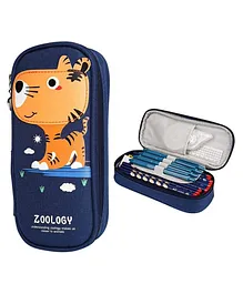 Sanishth Cute Cartoon Pencil Pouch With Zipper Waterproof & Durable Compartment Large Storage Pencil Bag for Girls Boys in School - Dark Blue Tiger