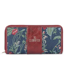 The Clownfish Aria Collection Tapestry Fabric & Faux Leather Zip Around Style Wallet With Card Holders Floral - Navy Blue 