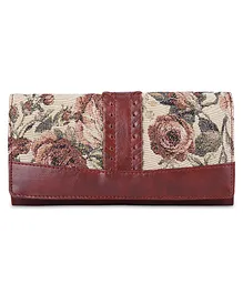 The Clownfish Serina Collection Floral Tapestry Fabric & Faux Leather Snap Flap Style Womens Wallet with Card Holders - Brown