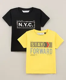 Ruff Half Sleeves Tees Text Print Pack of 2- Black Yellow