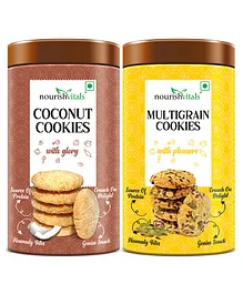 NourishVitals Coconut Plus Multigrain Cookies Heavenly Bites Source of Protein Crunchy Delights  Pack Of 2 - 120 gm  Each