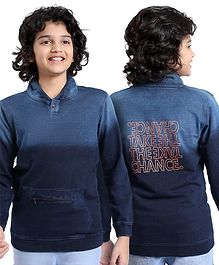 Arias Indigo Cotton Terry Sweatshirt With Text Print at Back - Indigo