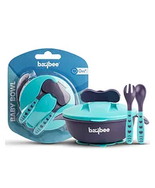 Baybee Silicone Feeding Bowl with Lid Suction Cup Spoon & Fork Set - Blue
