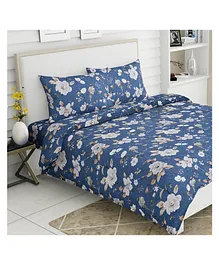 Haus & Kinder Cotton Printed Flat Bedsheet  Navy Blue