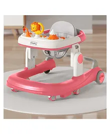 Babyhug Zest Musical Baby Walker With Adjustable Height  Toy Bar & Anti Fall Protection- Pink & White