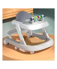 Babyhug Laugh & Learn Multifunctional 2 in 1 Baby Walker With anti Fall Protection & Adjustable Height Without Foot Mat- Grey White