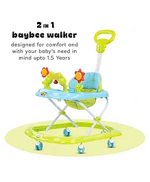 Baybee 2 in 1 Walker With Adjustable Height Parental Push Handle Musical Toys Bar Stopper & Tray - Green