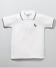 Kiwi 100% Cotton Half Sleeves Placement Embroidered Polo Tee - White