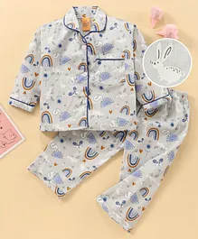 Yellow Duck Full Sleeves Cotton Night Suit Text Printed- Grey