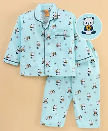 Yellow Duck Cotton Woven Full Sleeves Night Suit Panda Print - Blue